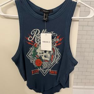 Skull Graphic V-Hem Tank Top